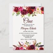 Bourgogne Floral Girls 1er anniversaire Invitation (Devant)