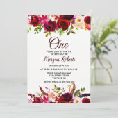 Bourgogne Floral Girls 1er anniversaire Invitation (Debout devant)