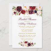 Bourgogne Floral Gold Bridal Invitation de douche  (Devant)