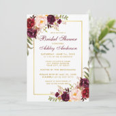 Bourgogne Floral Gold Bridal Show Invitation (Debout devant)