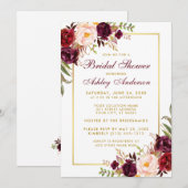 Bourgogne Floral Gold Bridal Show Invitation (Devant / Derrière)
