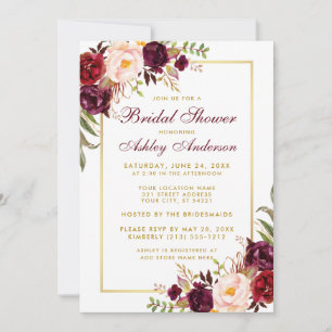 Bourgogne Floral Gold Bridal Show Invitation