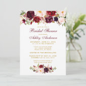Bourgogne Floral Gold Bridal Show Invitation BW (Debout devant)