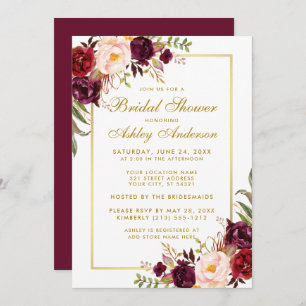Bourgogne Floral Gold Bridal Show Invitation GB