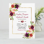 Bourgogne Floral Gold Frame Faire-part de mariage (Debout devant)