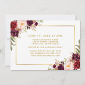 Bourgogne Floral Gold Frame Invitation de la fête (Dos)
