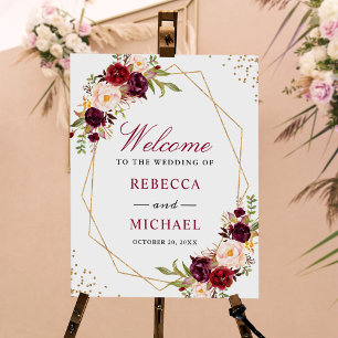 Bourgogne Floral Gold Frame Mariage Affiche de bie