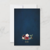 Bourgogne Floral Gold Frame Navy Blue QR code RSVP (Dos)