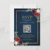Bourgogne Floral Gold Frame Navy Blue QR code RSVP (Devant)