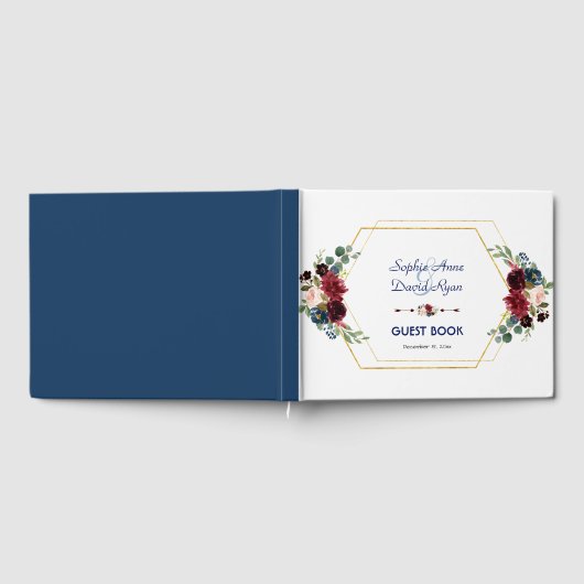Bourgogne Floral Gold Hexagon Lijst Weddenschap Gastenboek (Volledig)