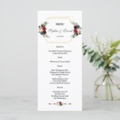 Bourgogne Floral Gold Hexagon Lijst Wedding Menu (Staand voorkant)