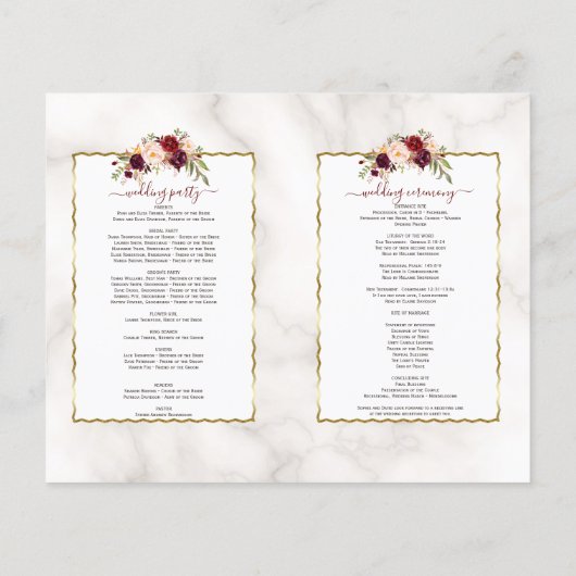 Bourgogne Floral Gold Marble Calligraphy Programme (Dos)