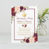 Bourgogne Floral Gold Party Invitation (Debout devant)