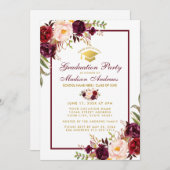 Bourgogne Floral Gold Party Invitation (Devant / Derrière)