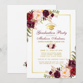 Bourgogne Floral Gold Party Invitation G (Devant / Derrière)