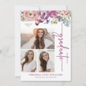 Bourgogne Floral Graduation Faire-part (Devant)