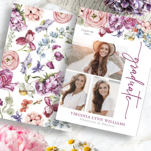 Bourgogne Floral Graduation Faire-part