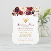 Bourgogne Floral Graduation Party Gold Invitation  (Debout devant)