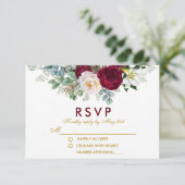 Bourgogne Floral Greenery Gold Wedding RSVP (Debout devant)