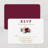 Bourgogne Floral Greenery Mariage Gold RSVP (Devant / Derrière)
