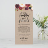 Bourgogne Floral Kraft Lieu Cadre Carte de remerci (Debout devant)