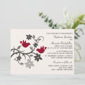 Bourgogne Floral Lovebirds Faire-part de mariage (Debout devant)