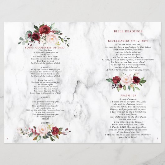 Bourgogne Floral Mariage Programme de livret 2/2 p (Dos)