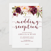 Bourgogne Floral Mariage Réception Invitation (Devant / Derrière)