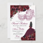 Bourgogne Floral Masquerade Sweet 16 Invitation (Devant)