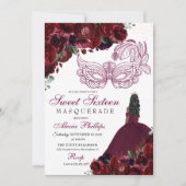 Bourgogne Floral Masquerade Sweet 16 Invitation (Devant)