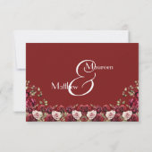 Bourgogne Floral Modern Script QR Code RSVP Card Kaartje (Achterkant)