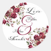 Bourgogne Floral Modern Script Wedding Ronde Sticker (Voorkant)