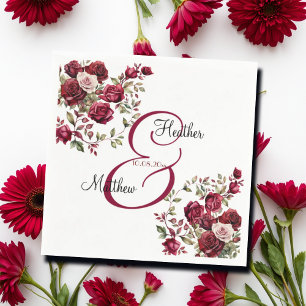 Bourgogne Floral Modern Script Wedding Servet