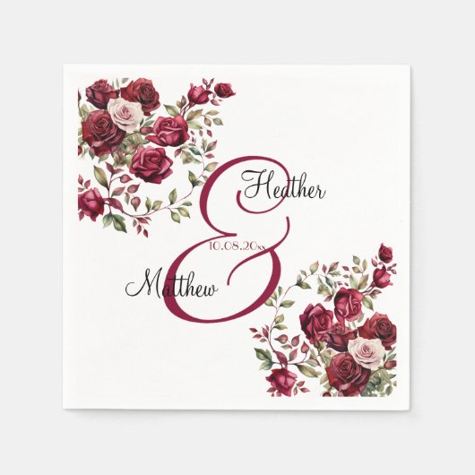Bourgogne Floral Modern Script Wedding Servet (Voorkant)