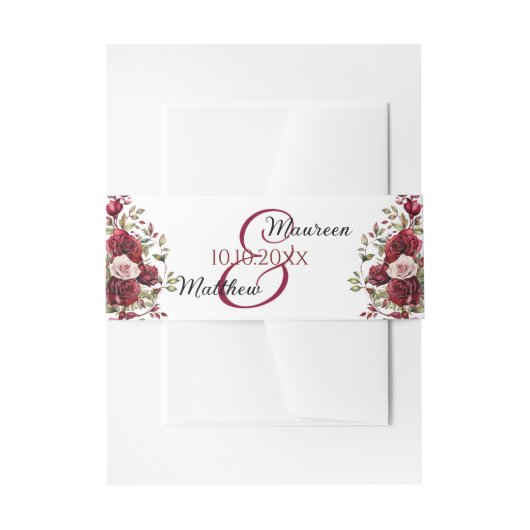 Bourgogne Floral Modern Script Wedding Uitnodigingen Wikkel (Voorkant Voorbeeld)