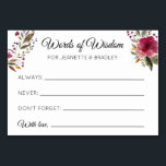 Bourgogne Floral Mots de sagesse Cartes de conseil<br><div class="desc">Ces belles cartes de conseil personnalisées seront le complément parfait à votre réception de mariage ou douche nuptiale/couple. Ce design présente des flancs d'aquarelle bordeaux et permet aux clients de laisser leur conseil sur des choses comme "Toujours" faire,  "Ne jamais" faire et "N'oubliez pas".</div>