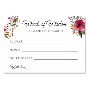 Bourgogne Floral Mots de sagesse Cartes de conseil