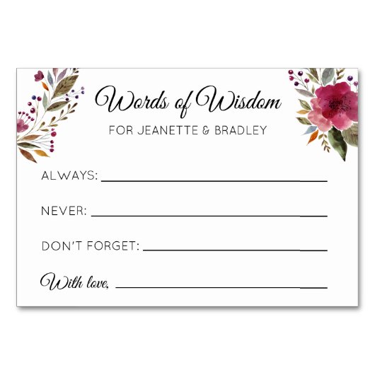 Bourgogne Floral Mots de sagesse Cartes de conseil (Devant)