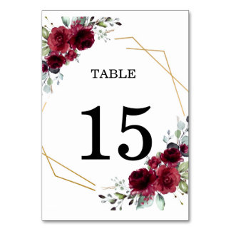 Bourgogne Floral Or Géométrique Numéro de Table de