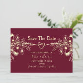 Bourgogne Floral Or Mariage Save The Date (Debout devant)