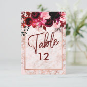 Bourgogne Floral & Or Rose Numéro de Table de Mari (Debout devant)