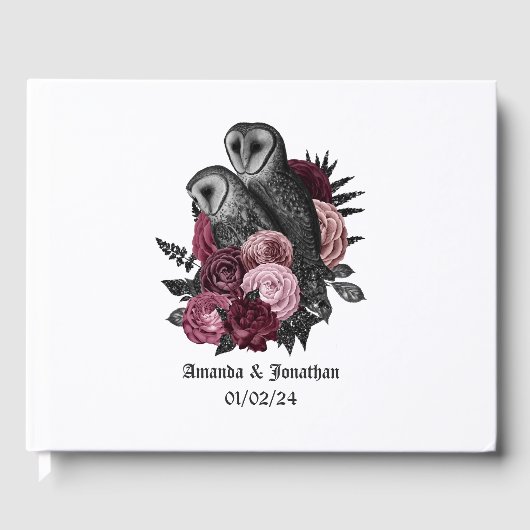 Bourgogne Floral Owls Gothic Wedding Gastenboek (Voorkant)