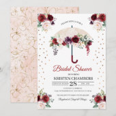 Bourgogne Floral Parapluie nuptiale Invitation à l (Devant / Derrière)