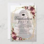 Bourgogne Floral Photo Graduation Party Invitation (Devant)