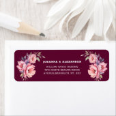 Bourgogne Floral Pioen Bruiloft Retouradres Label (Insitu)