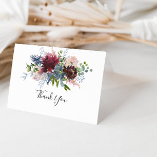 Bourgogne Floral plié Carte de remerciements Maria