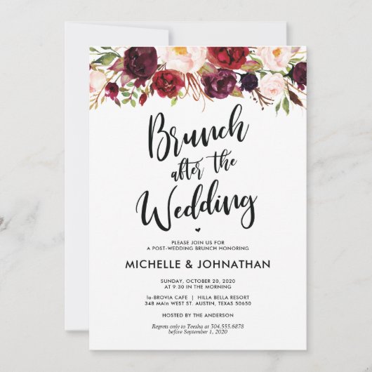 Bourgogne Floral Post Mariage Brunch Invitation (Devant)