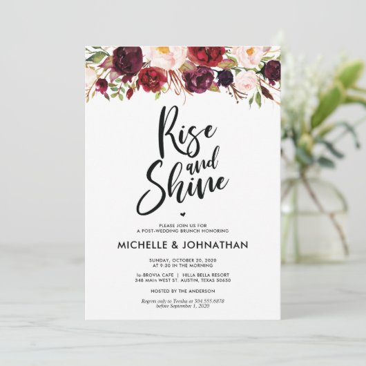 Bourgogne Floral Post Mariage Brunch Invitation (Debout devant)