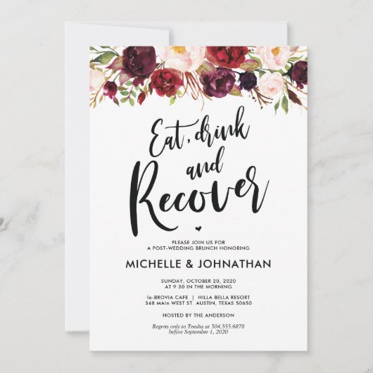 Bourgogne Floral Post Mariage Brunch Invitation (Devant)