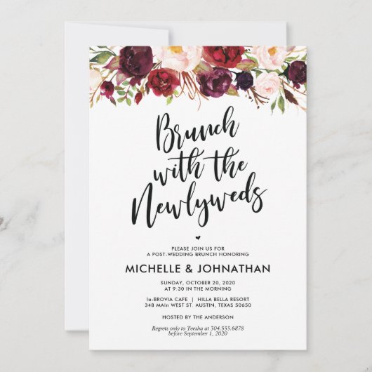 Bourgogne Floral Post Mariage Brunch Invitation (Devant)